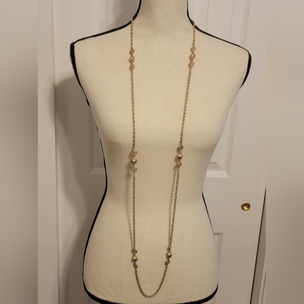 Vintage Gold Tone Filigree Medallion Long Station Necklace